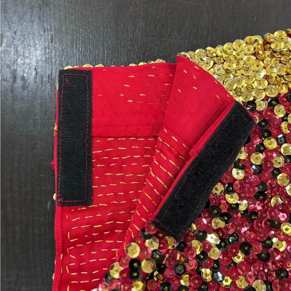 Black Red Gold Sequined Halloween Cheerleader Costume Size Medium Adult - Picture 11 of 12